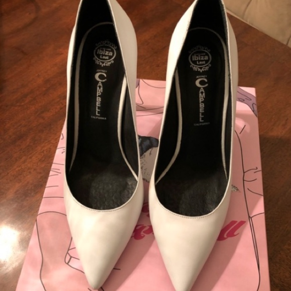 Jeffrey Campbell white leather heels
